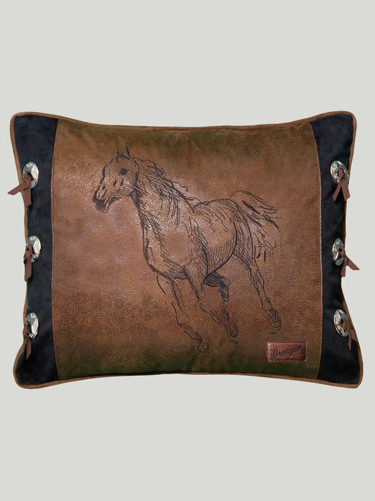 Wrangler Faux Leather Horse Accent Throw Pillow:Brown:One Size