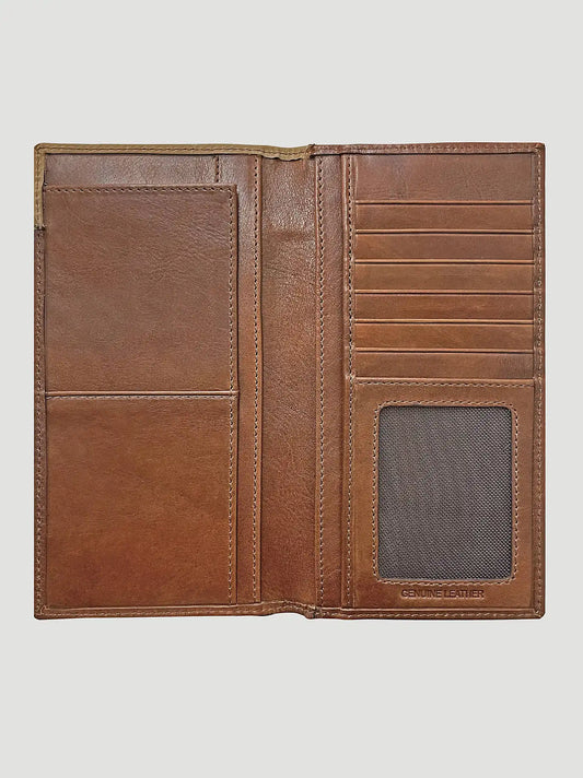 Basketweave Leather Checkbook:Brown:One Size