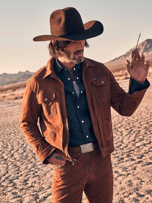 Men's Suede Blue Bell Jacket in Cherry Mahogany