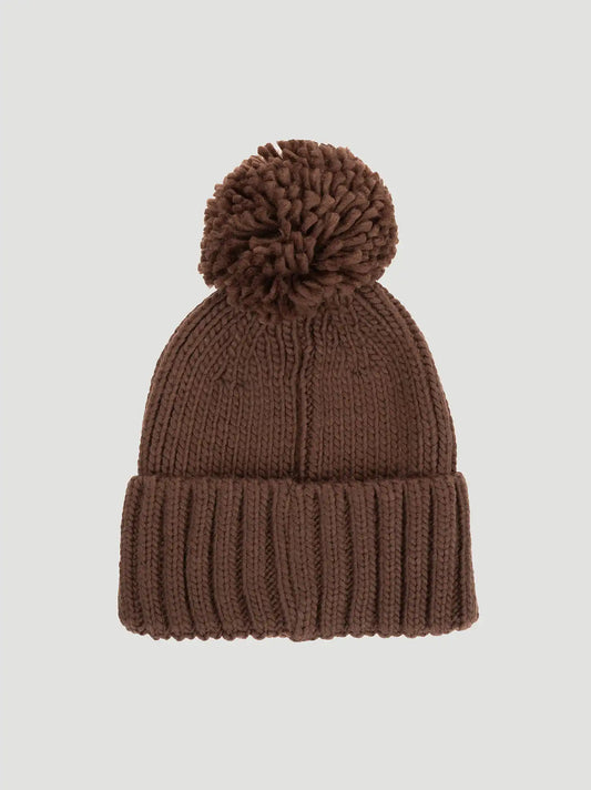 Womens Ribbed Pom Pom Beanie:Brown:One Size: