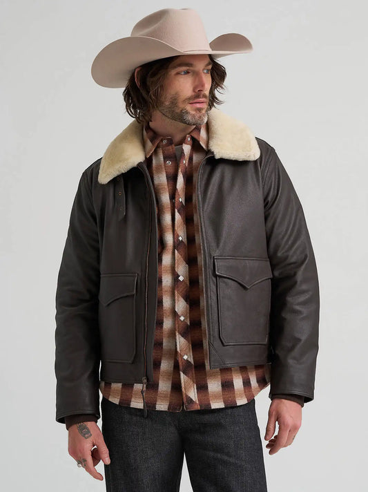 Men's Leather Aviator Blue Bell Jacket in Chocolate Torte