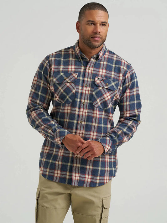 Wrangler® RIGGS Workwear® Flannel Foreman Plaid Work Shirt in Slate Plaid