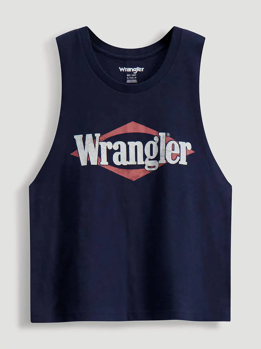 Wrangler Triangle Logo Crop Festival Tank in Dark Sapphire