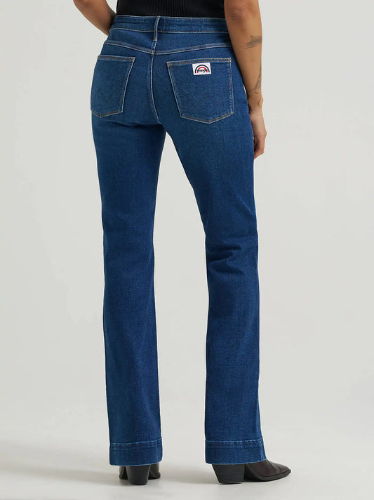 Women's Patch Pocket Rainbow Flare Jean in Dark Wash