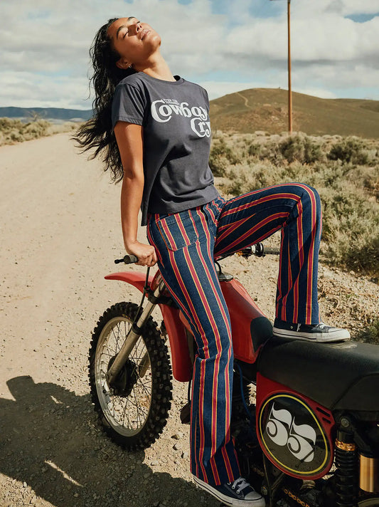 Women's Patch Pocket Stripe Rainbow Flare Jean in Off To The Races