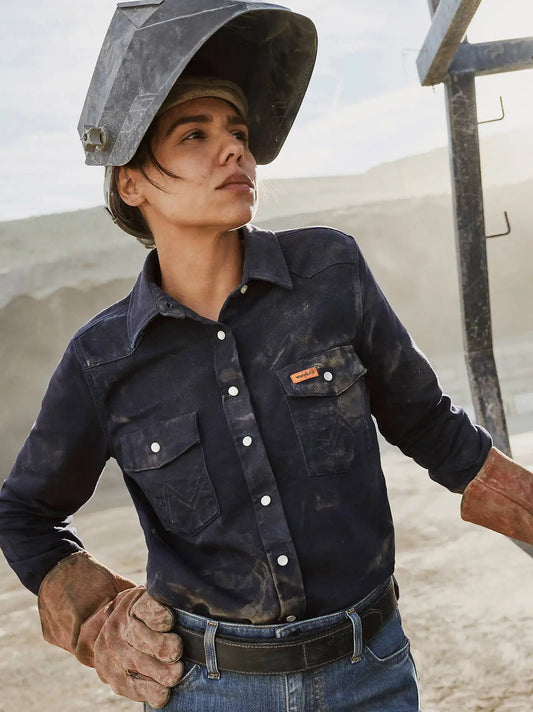 Wrangler® FR Flame Resistant Long Sleeve Solid in Navy