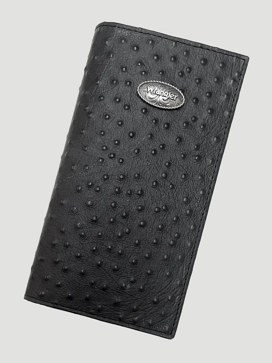 Embossed Ostrich Leather Checkbook:Black:One Size