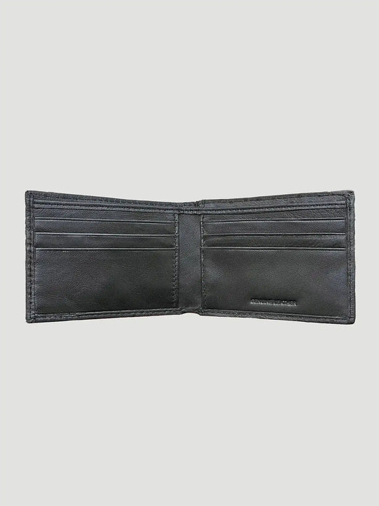 Embossed Ostrich Leather Bifold Wallet:Black:One Size