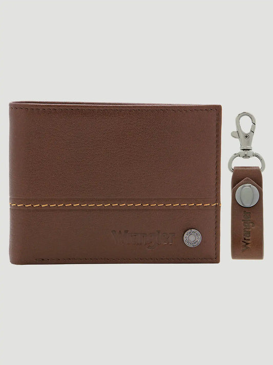 Mens Slim Wallet & Key Fob Set:Brown:One Size