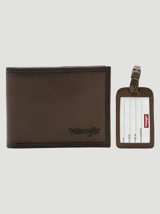 Mens Bifold Wallet & Luggage Tag Set:Brown:One Size