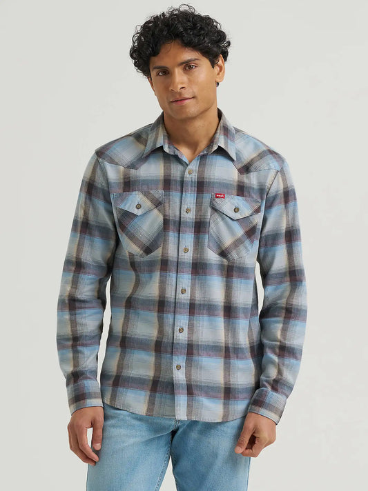 Men's Slim Fit Plaid Shirt in Huckleberry Blue