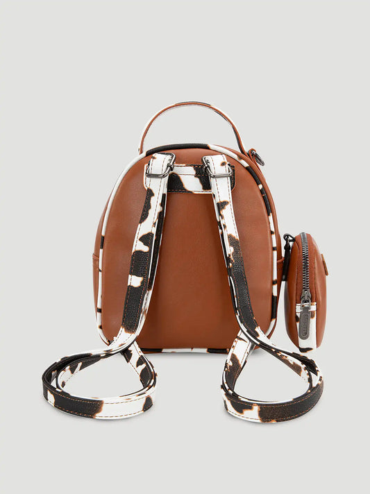 Cow Print Backpack with Coin Pouch:Brown:One Size: