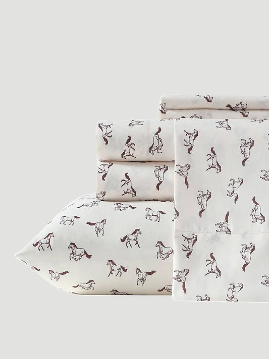 Wrangler Patterned Twin Sheet Set:Horse/ Beige:Twin