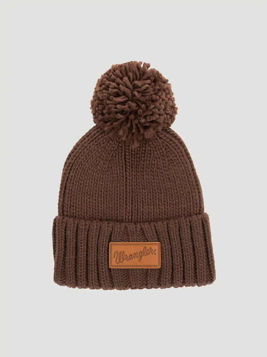 Womens Ribbed Pom Pom Beanie:Brown:One Size: