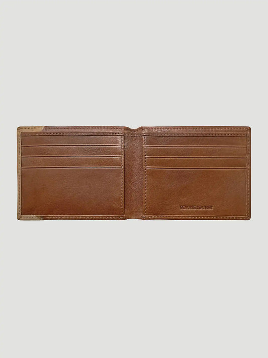 Basketweave Leather Bi Fold Wallet:Brown:One Size
