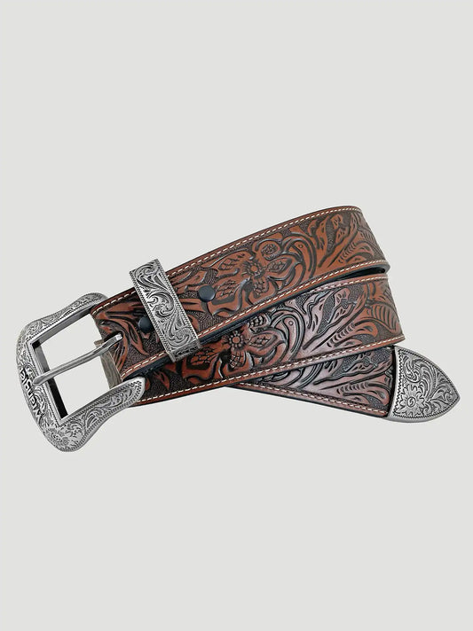Men's 3 Piece Western Buckle Leather Belt in Brown