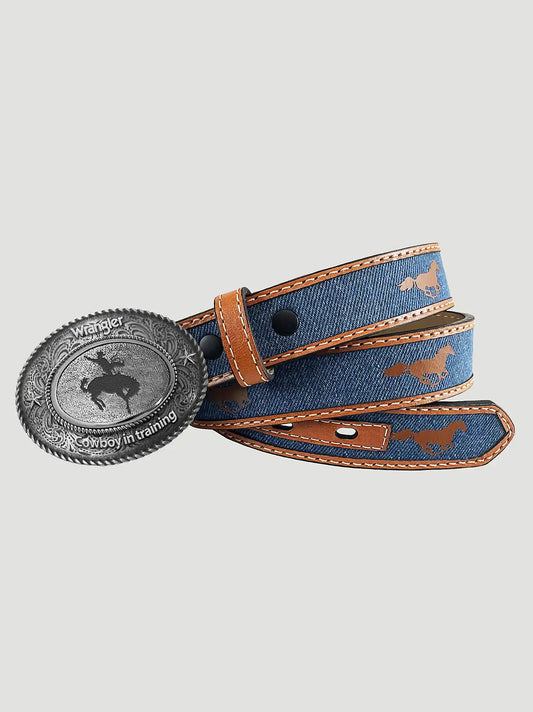 Boy's Denim Horses Buckle Belt in Denim