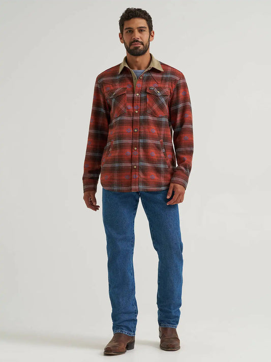 Wrangler All Terrain Gear Men's Lined Flannel Shirt Jacket in Red