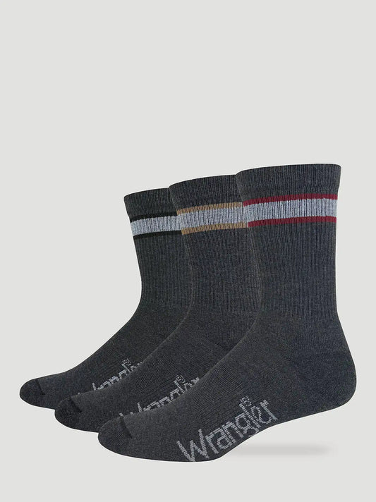 Mens Thick Stripe Micro Crew Socks 2 Pack:Grey:L