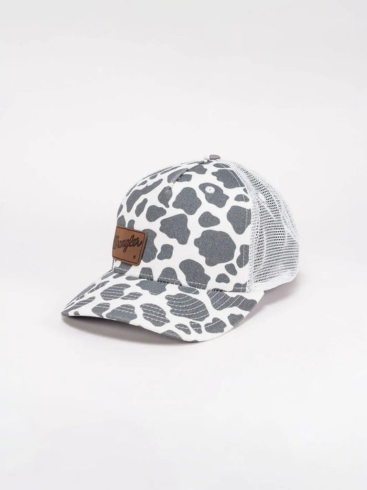 Women's Cow Print Mesh Trucker Hat:White:One Size