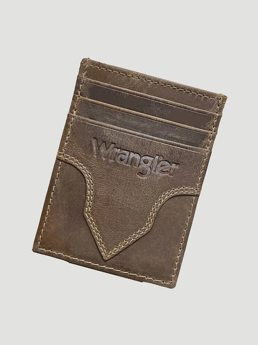 Embossed Leather Yoke Magnetic Money Clip:Tan:One Size