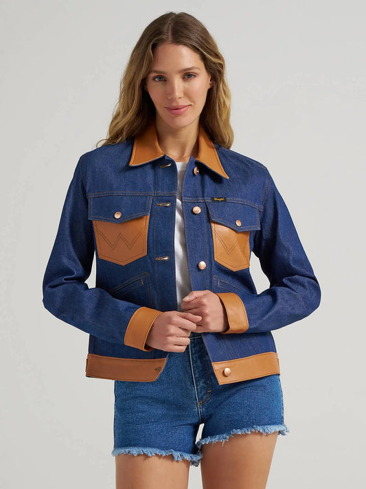 Dr. Scholl's x Wrangler Denim Leather Trim Jacket in Wrangler Blue