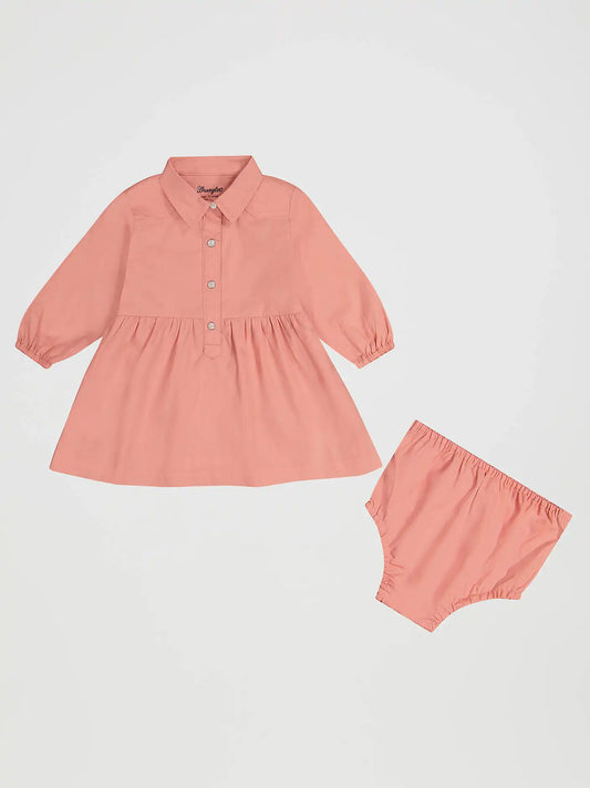 Little Girl's Long Sleeve Western Snap Dress in Pink
