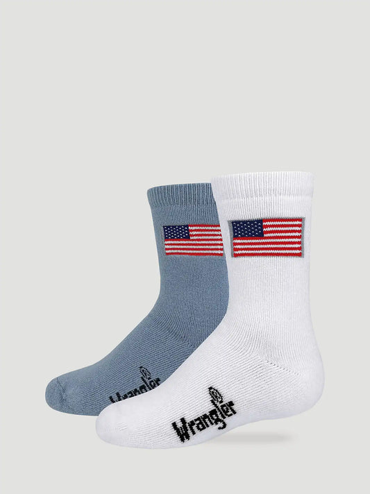 Boys Flag Micro Crew Socks 2 Pack:White/Blue:One Size
