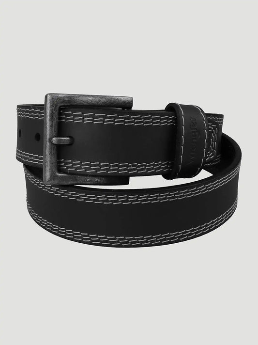 Men's Contrast Triple Stitch Belt in Black