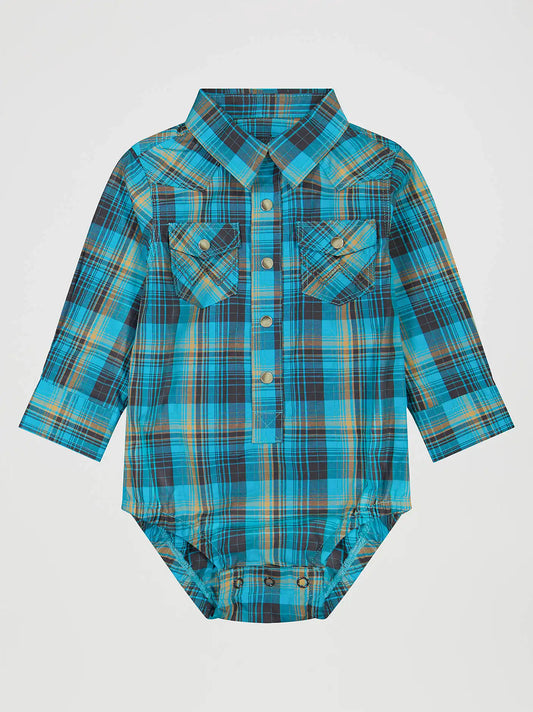 Baby Boy's Long Sleeve Western Snap Bodysuit in Lagoon