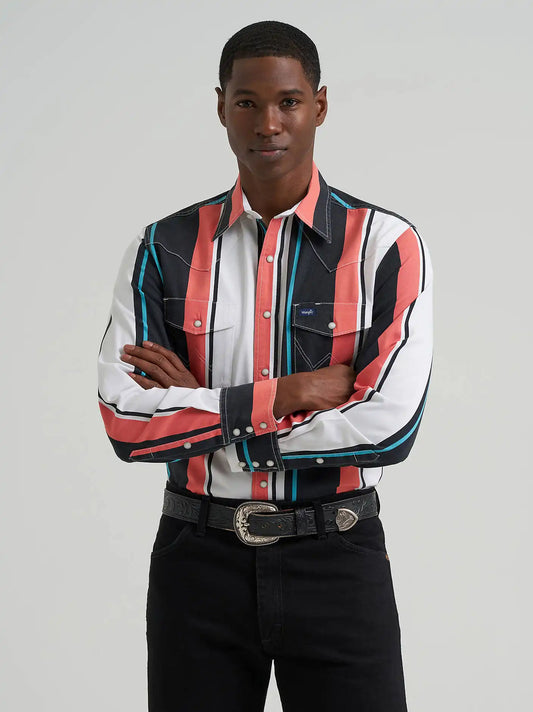 Vintage-Inspired Brushpopper Western Snap Workshirt in Burning Coral
