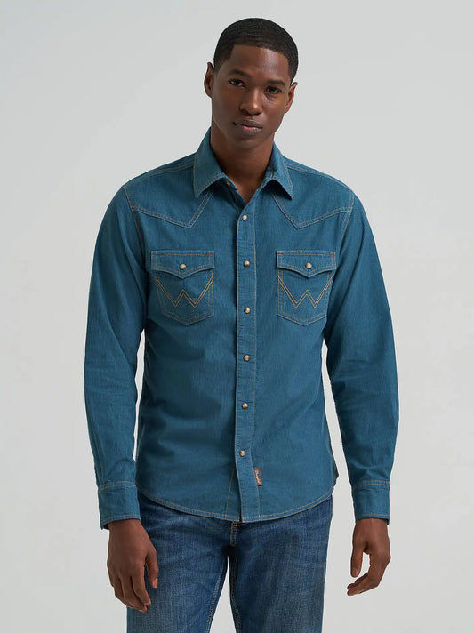 Men's Wrangler Retro® Premium Western Snap Corduroy Shirt in Indigo Ink