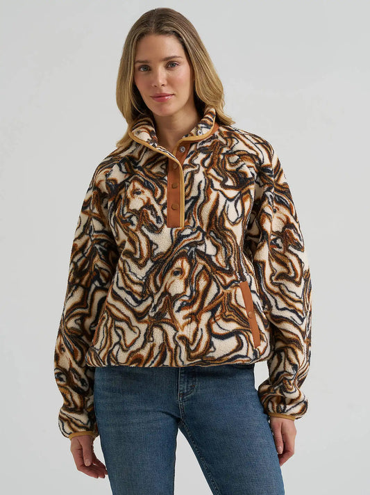 Women's Wrangler Big Sky Sherpa Snap Pullover in Horse Watercolor