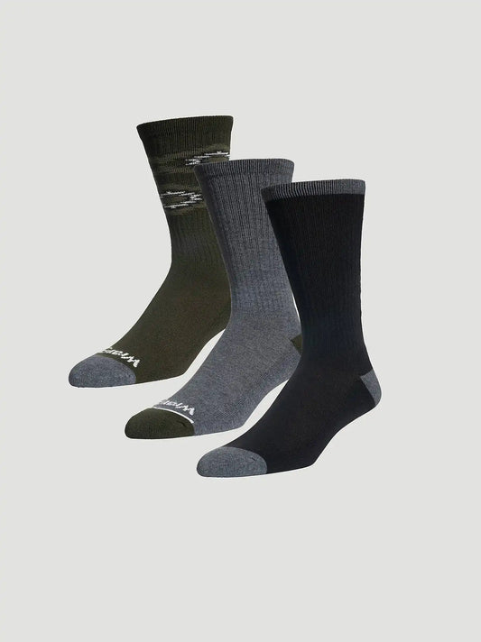 Mens Western Novelty Crew Socks 3 Pack:Military Green:One Size
