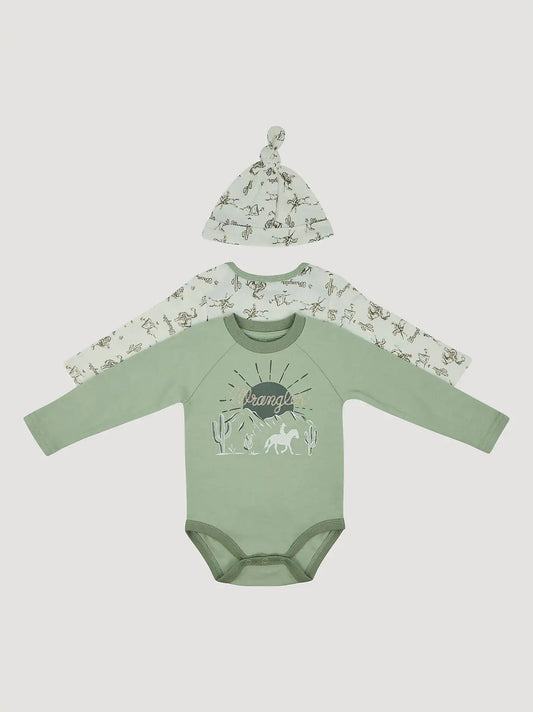 Wrangler Baby Bodysuits & Hat Set in Cowboy Sunset