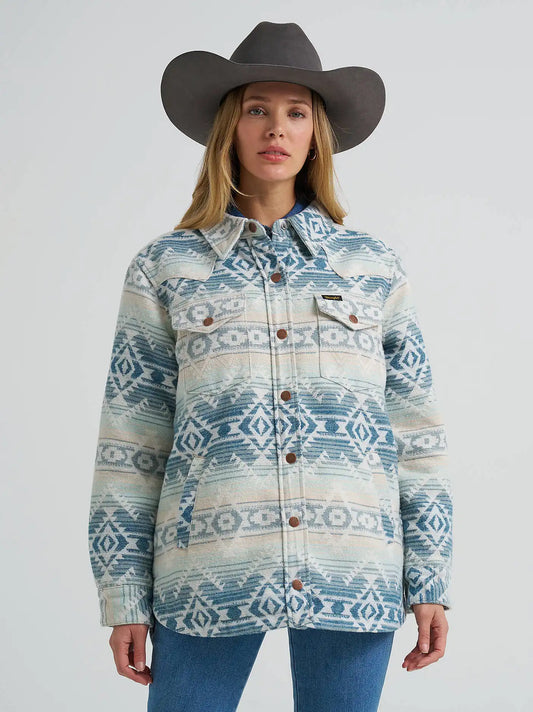 Women's Wrangler Run the Ranch Jacquard Shacket in Blue