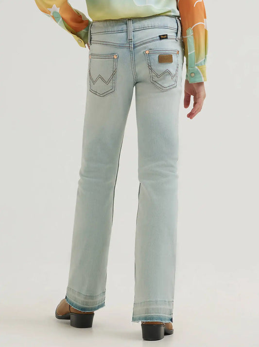 Girl's Lainey Wilson x Wrangler Raw Hem Boot Huggers in Bleach Blue Wash