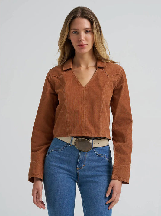 Women's Prairie Popover Corduroy Shirt in Brown
