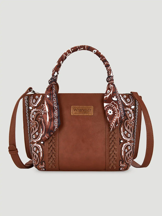 Bandana Print Wide Mini Tote:Brown:One Size: