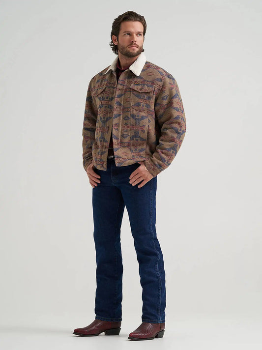 Men's Wrangler® Sherpa Lined Jacquard Print Jacket in Blue Nights
