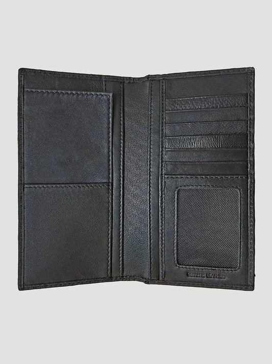 Embossed Ostrich Leather Checkbook:Black:One Size
