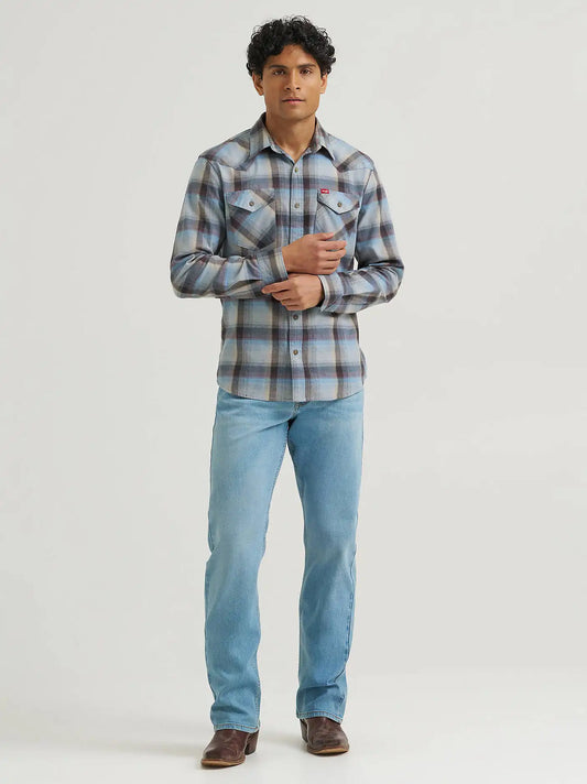Men's Slim Fit Plaid Shirt in Huckleberry Blue