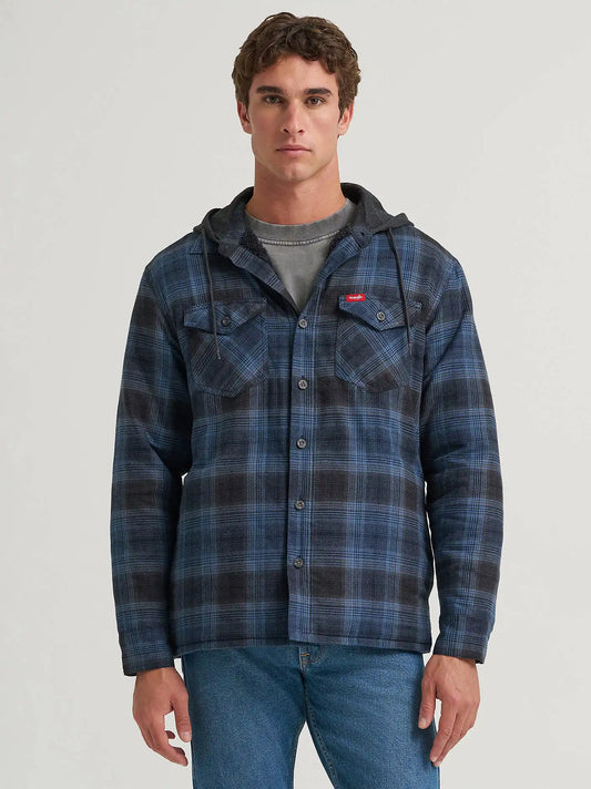 Men's Hooded Heavyweight Shirt Jacket in Blue Asphalt
