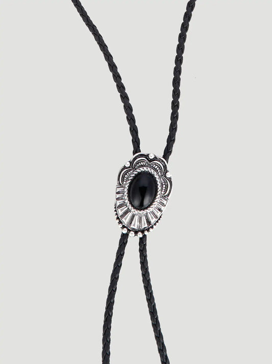 Cowboy Stone Bolo Tie Necklace:Black:One Size: