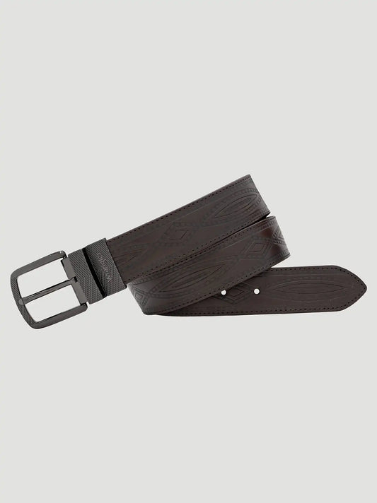 Men's Reversible Stitch Pattern Western Belt in Brown/Black