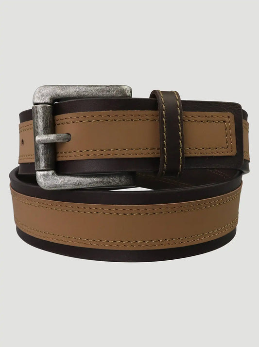 Men's Contrast Leather Belt in Brown