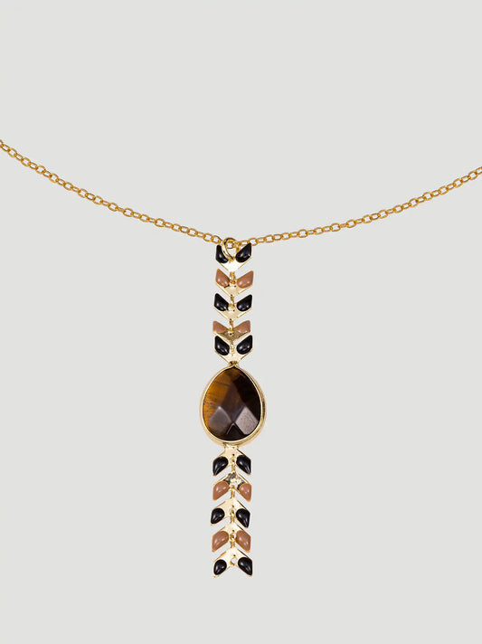 Teardrop Pendant Beaded Necklace Earring Set:Brown:One Size