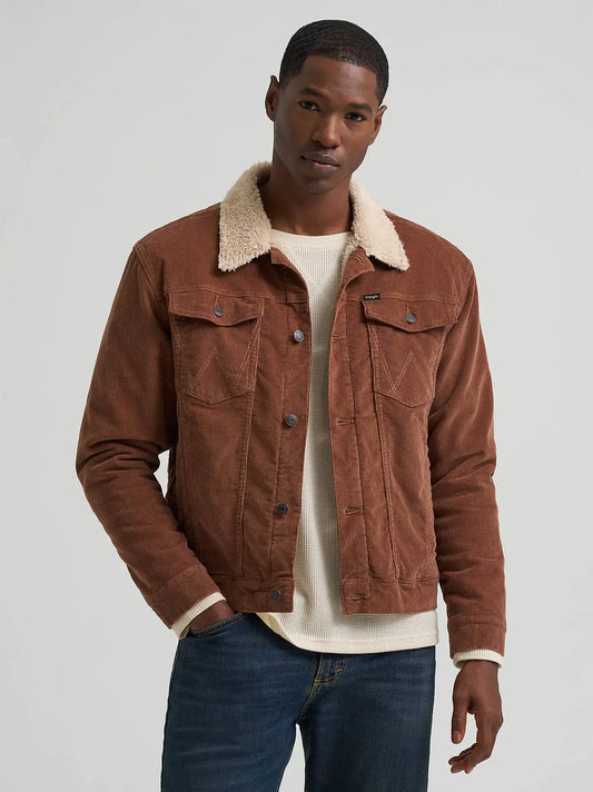 Men's Wrangler® Sherpa Lined Corduroy Trucker Jacket in Cocoa Brown