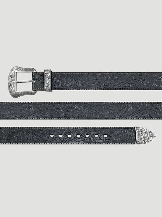 Men's 3 Piece Western Buckle Leather Belt in Black