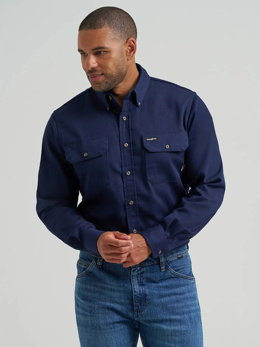 Wrangler® FR Flame-Resistant Button Down Work Shirt in Harbor Navy